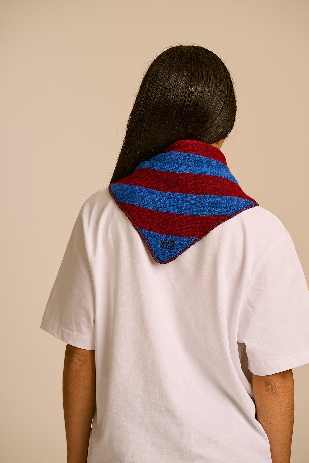 Loki Neck Scarf - Recycled Polyester in Burgundy and Blue Stripe