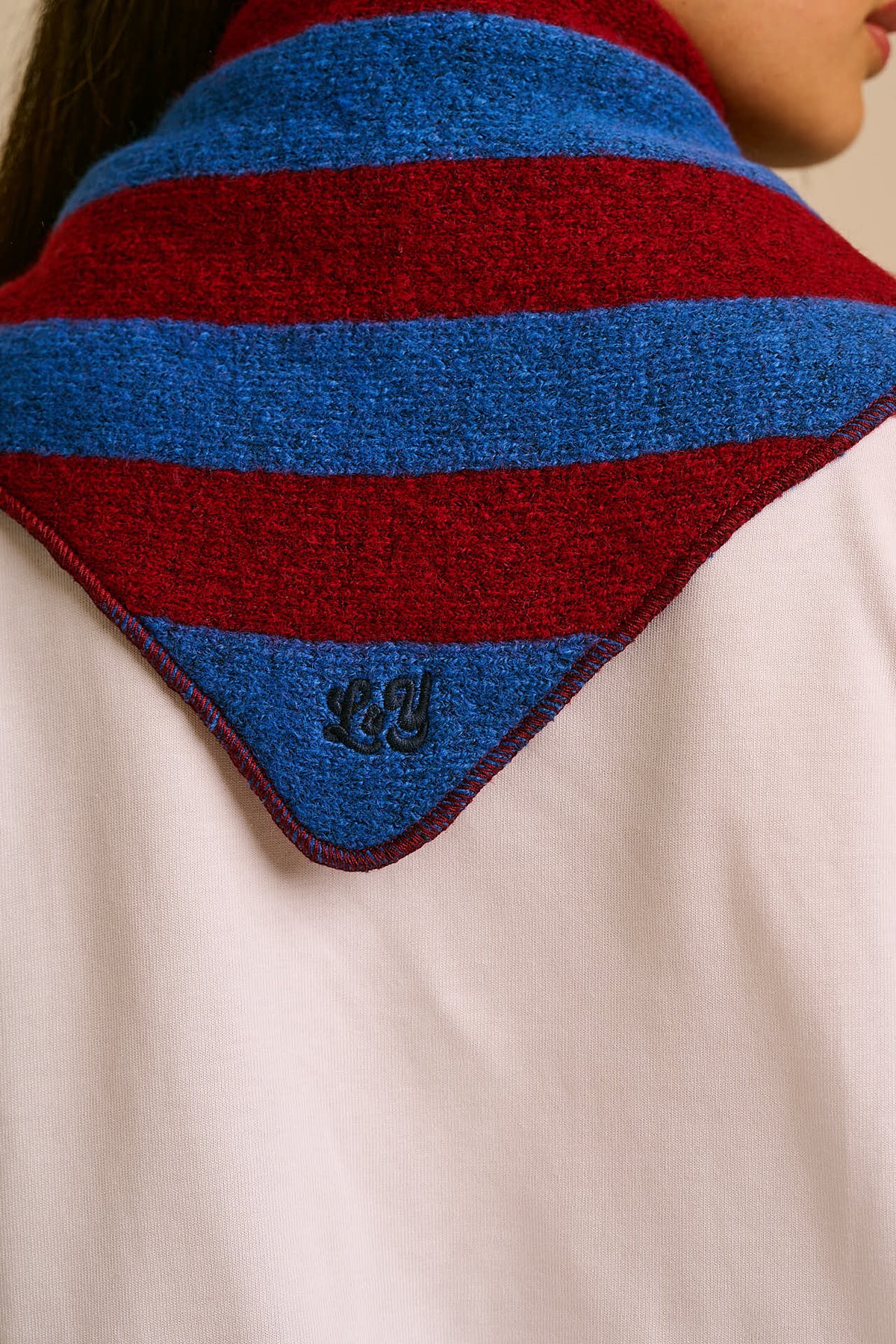 Loki Neck Scarf - Recycled Polyester in Burgundy and Blue Stripe