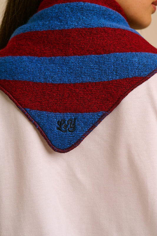 Loki Neck Scarf - Recycled Polyester in Burgundy and Blue Stripe