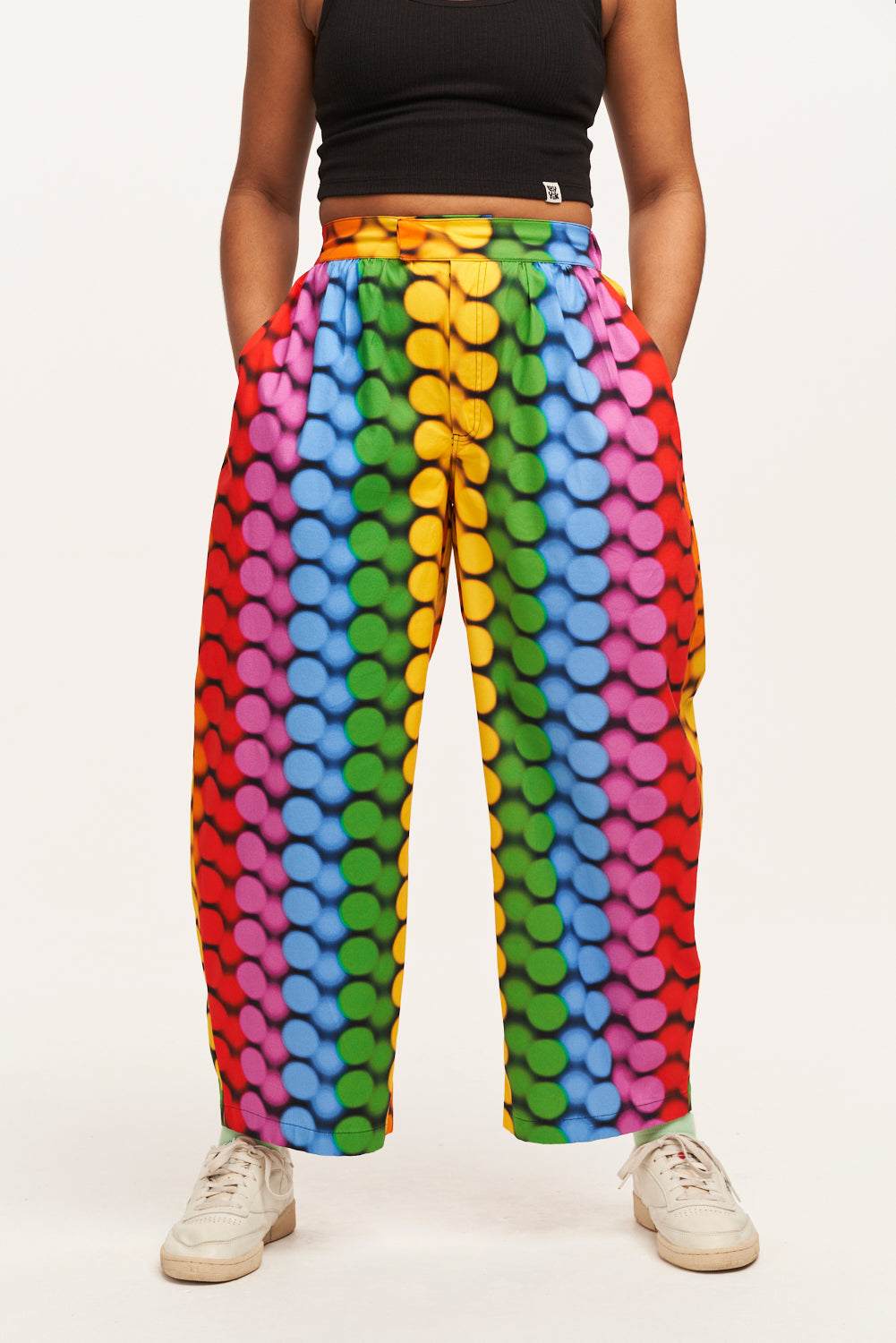 Beau - Barrel Leg Cotton Trousers in Good Vibrations Print