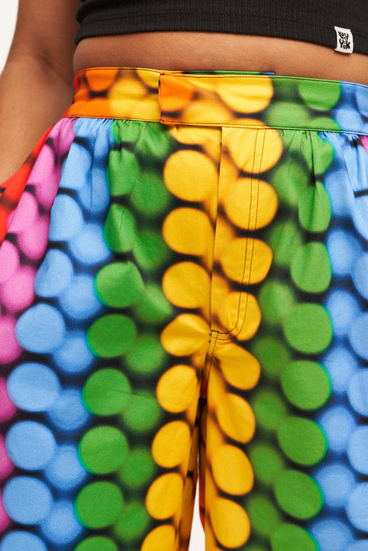 Beau - Barrel Leg Cotton Trousers in Good Vibrations Print