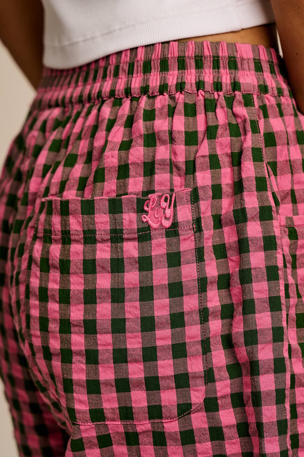 Madero - Cotton Long Shorts in Pink & Green Gingham