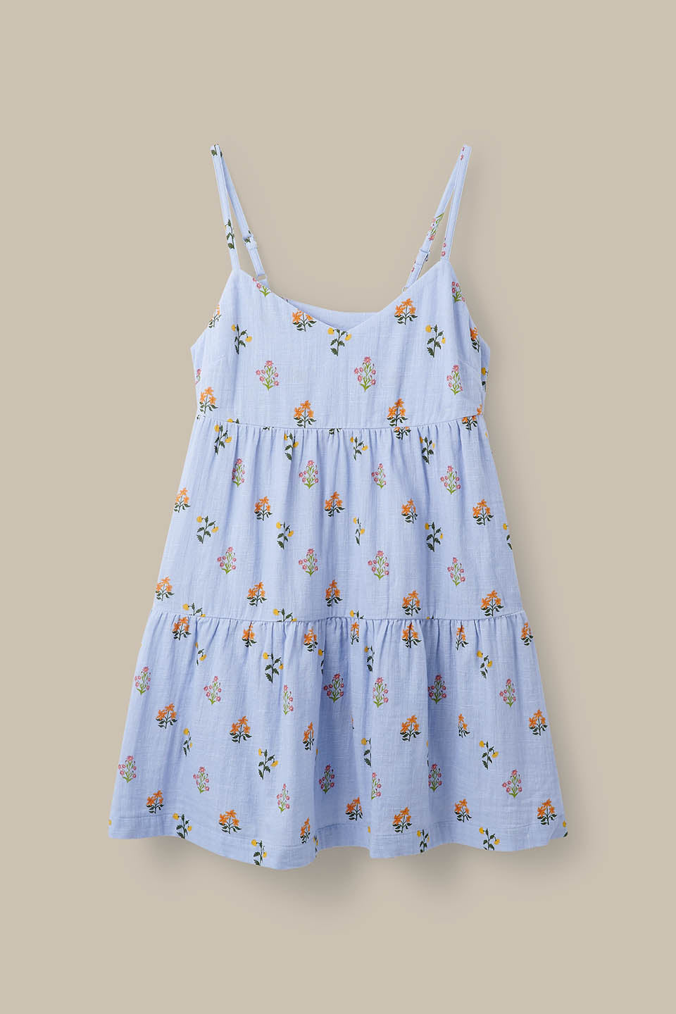 Mae - Cotton Mini Dress in Blue Walled Bloom