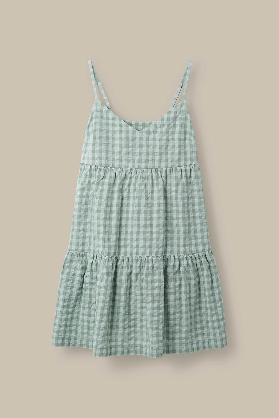 Mae - Cotton Mini Dress in Green Gingham