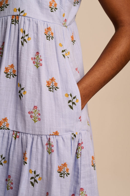 Mae Tiered Mini Dress - Organic Cotton Double Gauze in Blue Walled Bloom