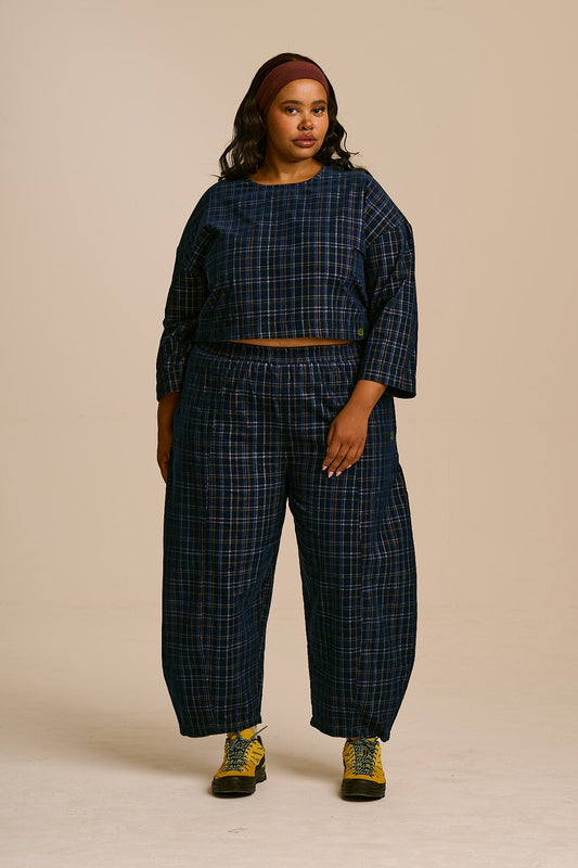 Maisie - Organic Cord Top in Woodland Check