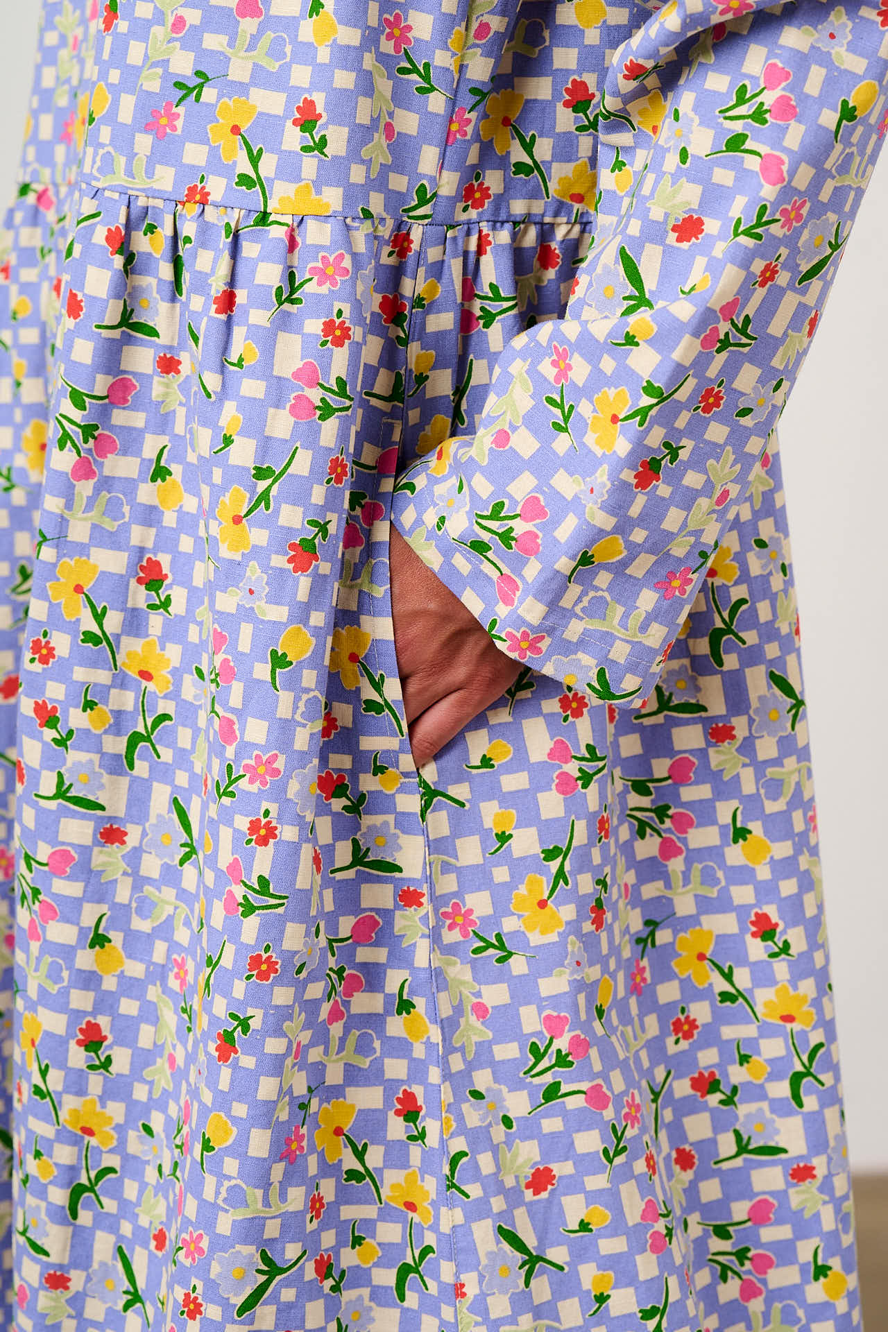 Micah - Cotton Midi Dress in Ditsy Checkerboard Floral