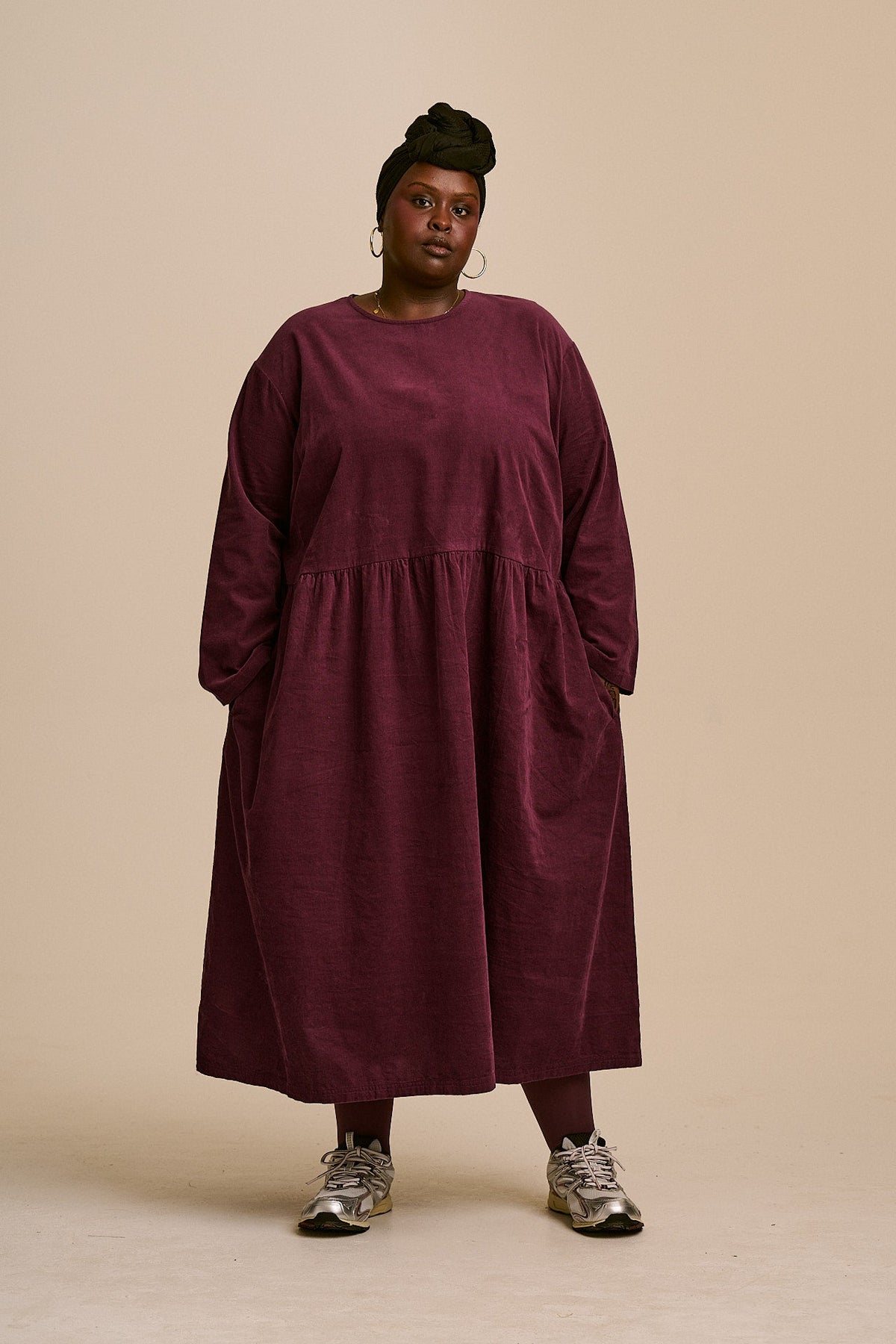 Micah - Organic Corduroy Midi Dress in Grape Wine
