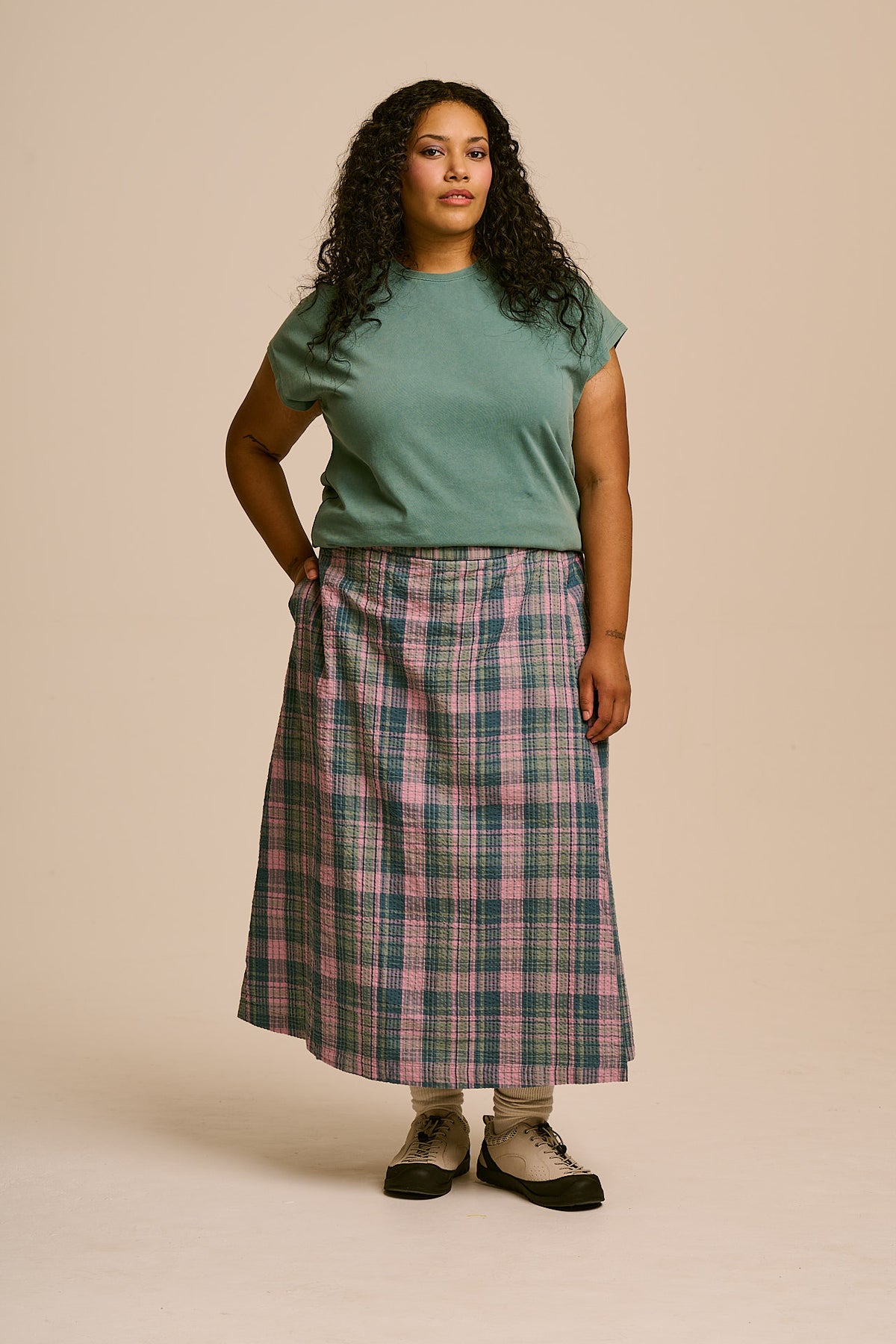 Miley Wrap Midi Skirt - Organic Cotton Seersucker in Palace Check