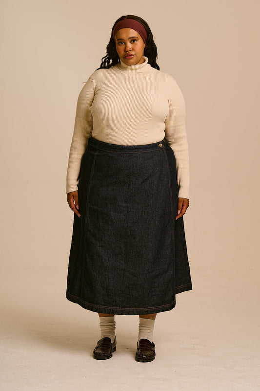 Miley - Denim Wrap Skirt in Indigo Denim