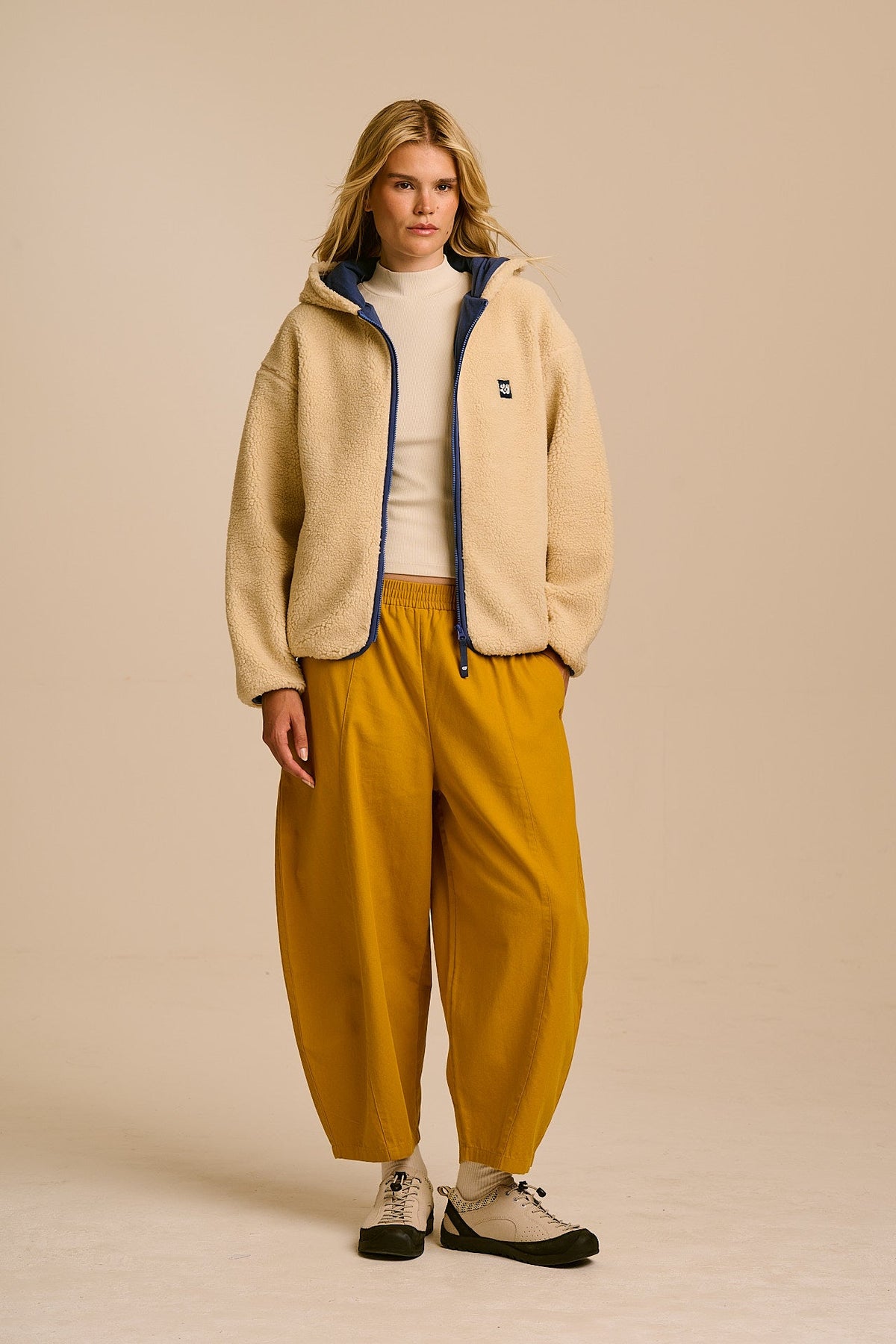 Misha - Borg Fleece Jacket in Cream with Navy Lining