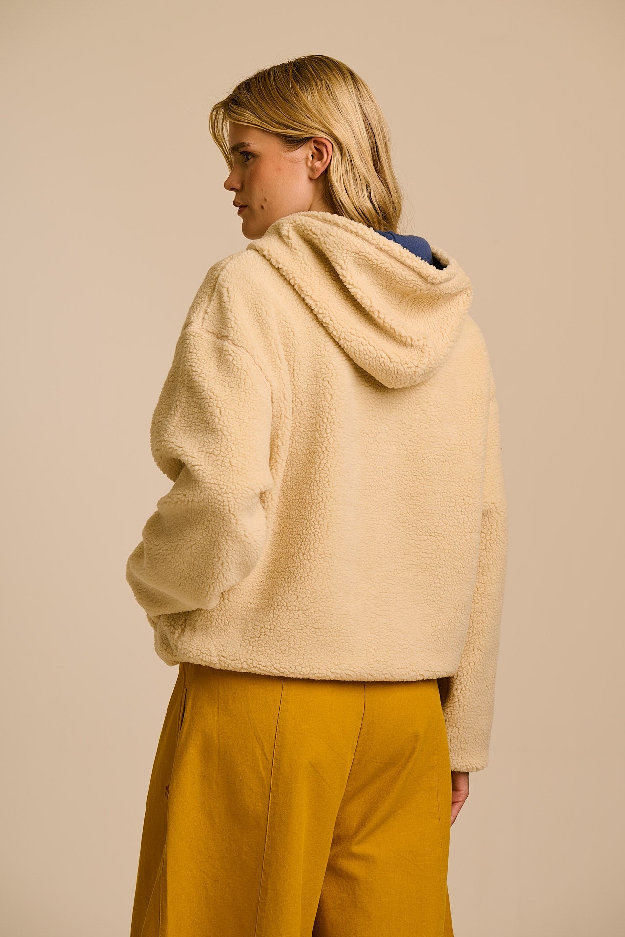 Misha - Borg Fleece Jacket in Cream with Navy Lining