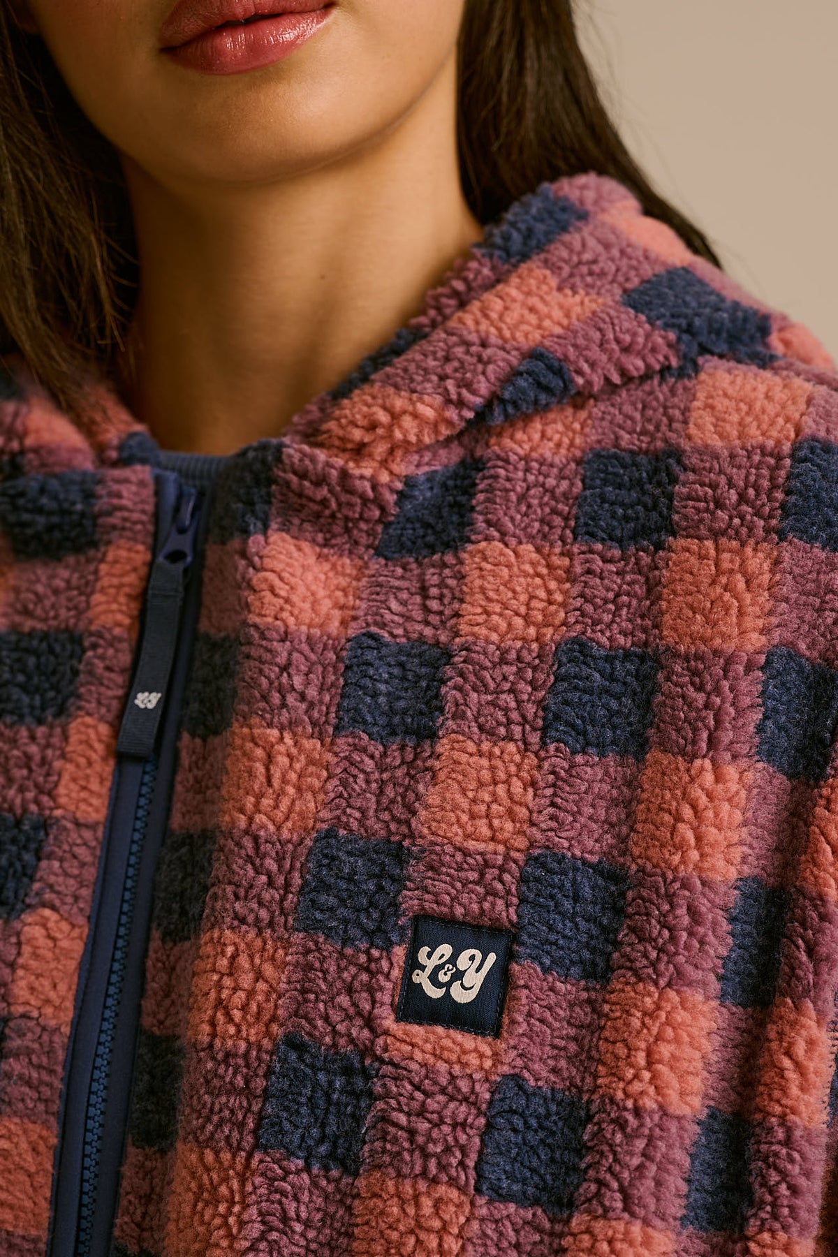 Misha - Fleece Jacket in Blue and Pink Check