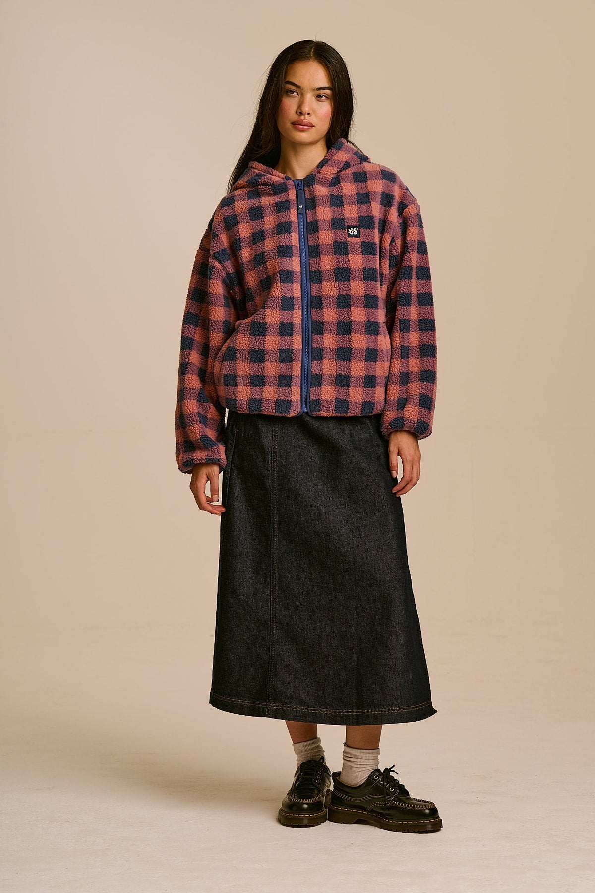 Misha - Fleece Jacket in Blue and Pink Check