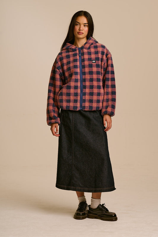 Misha - Fleece Jacket in Blue and Pink Check