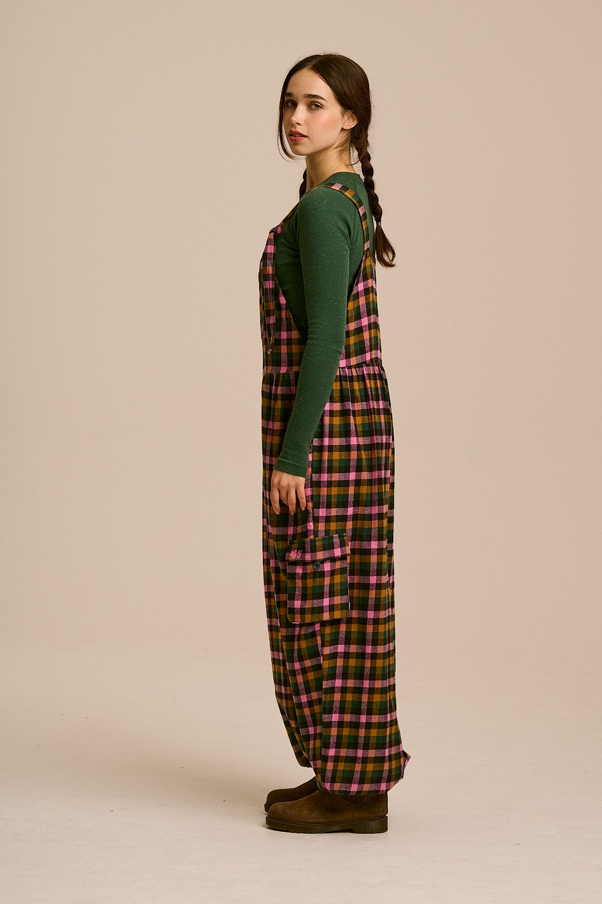 Miyada Cuffed Leg Overalls - Organic Brushed Cotton in Botanist Gingham