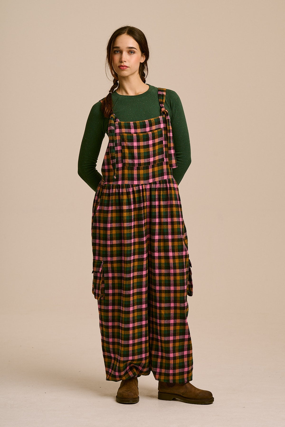 Miyada Cuffed Leg Overalls - Organic Brushed Cotton in Botanist Gingham