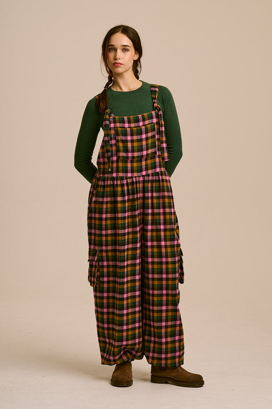 Miyada Cuffed Leg Overalls - Organic Brushed Cotton in Botanist Gingham