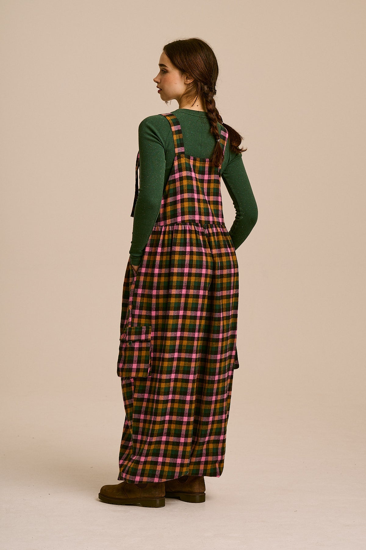 Miyada Cuffed Leg Overalls - Organic Brushed Cotton in Botanist Gingham