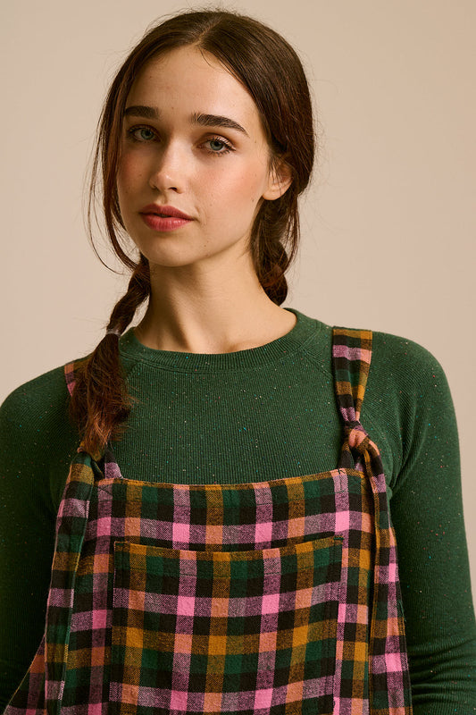 Miyada Cuffed Leg Overalls - Organic Brushed Cotton in Botanist Gingham