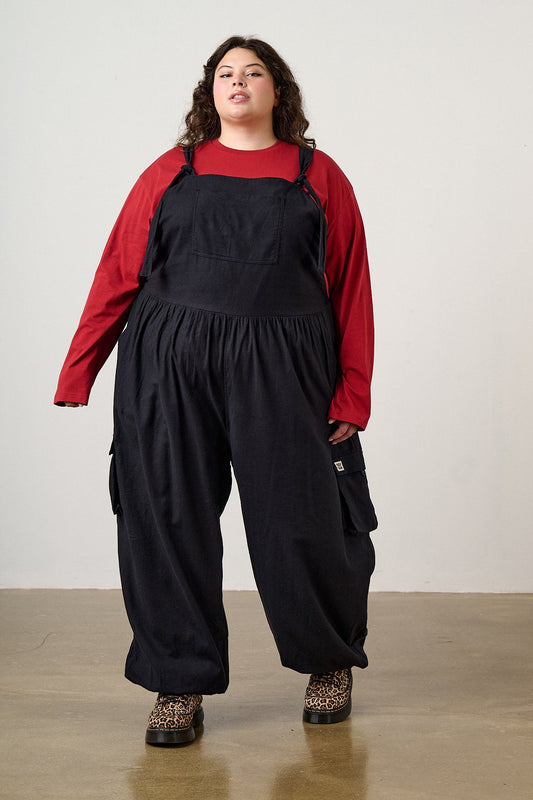 Miyada Cuffed Leg Overalls - Organic Brushed Cotton in Black