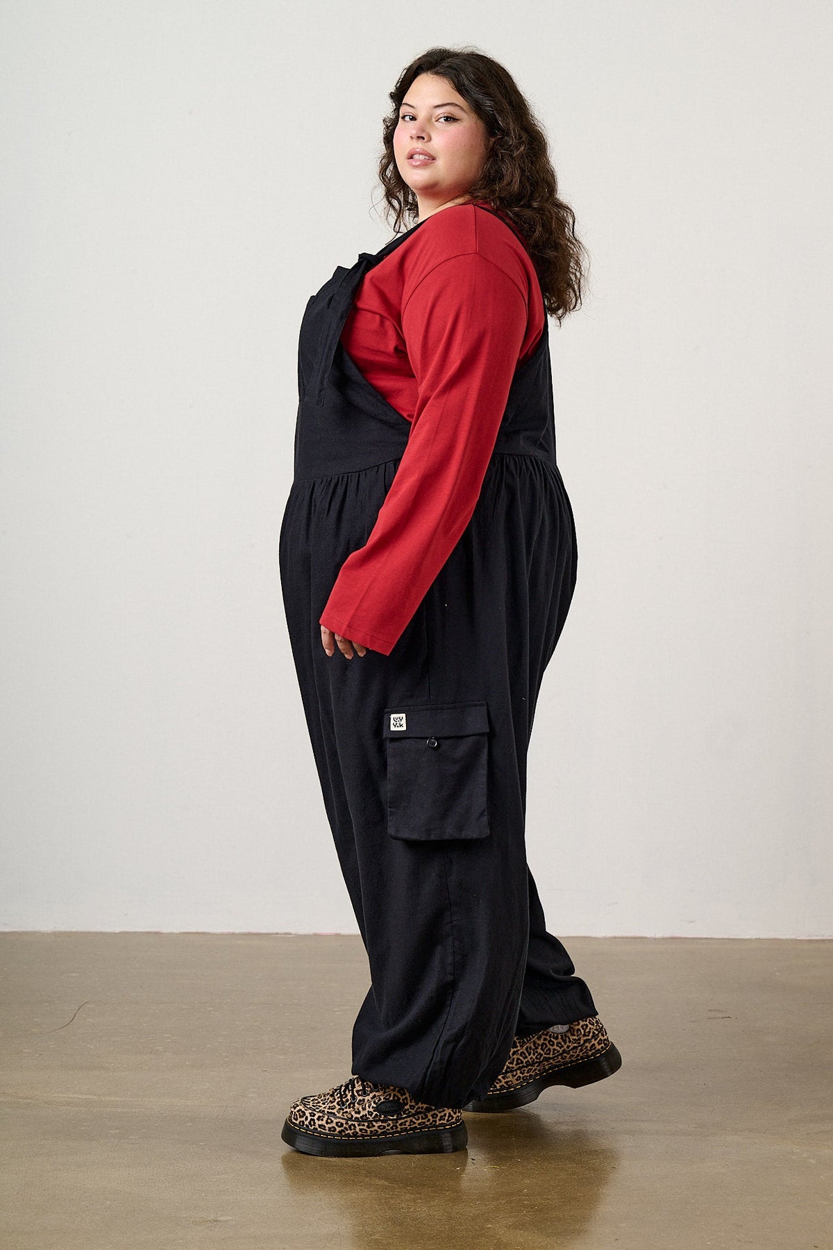 Miyada Cuffed Leg Overalls - Organic Brushed Cotton in Black