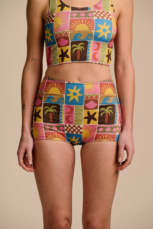 Monte - Bikini Bottom Shorts in Coastal Tile