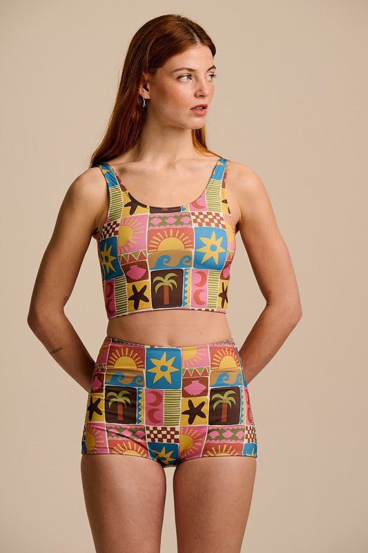 Monte - Bikini Bottom Shorts in Coastal Tile