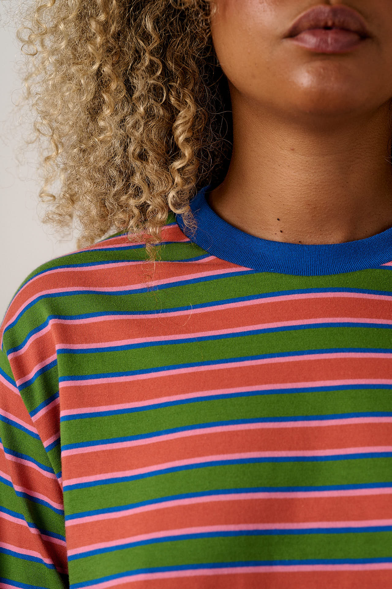 Mysen - Long Sleeve Cotton T-Shirt in Green Stripe