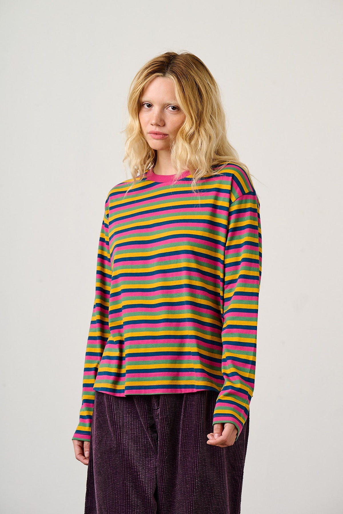 Mysen - Cotton Long Sleeve in Rainbow Stripe