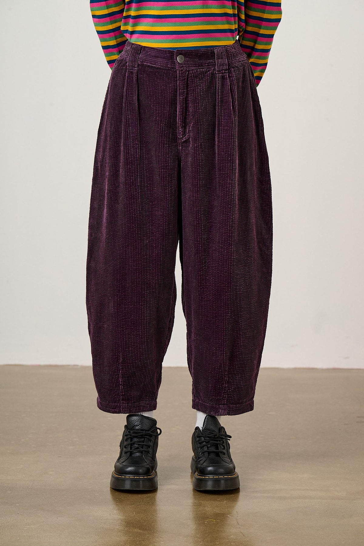 Ashby - Organic Corduroy Barrel Trouser in Plum Perfect