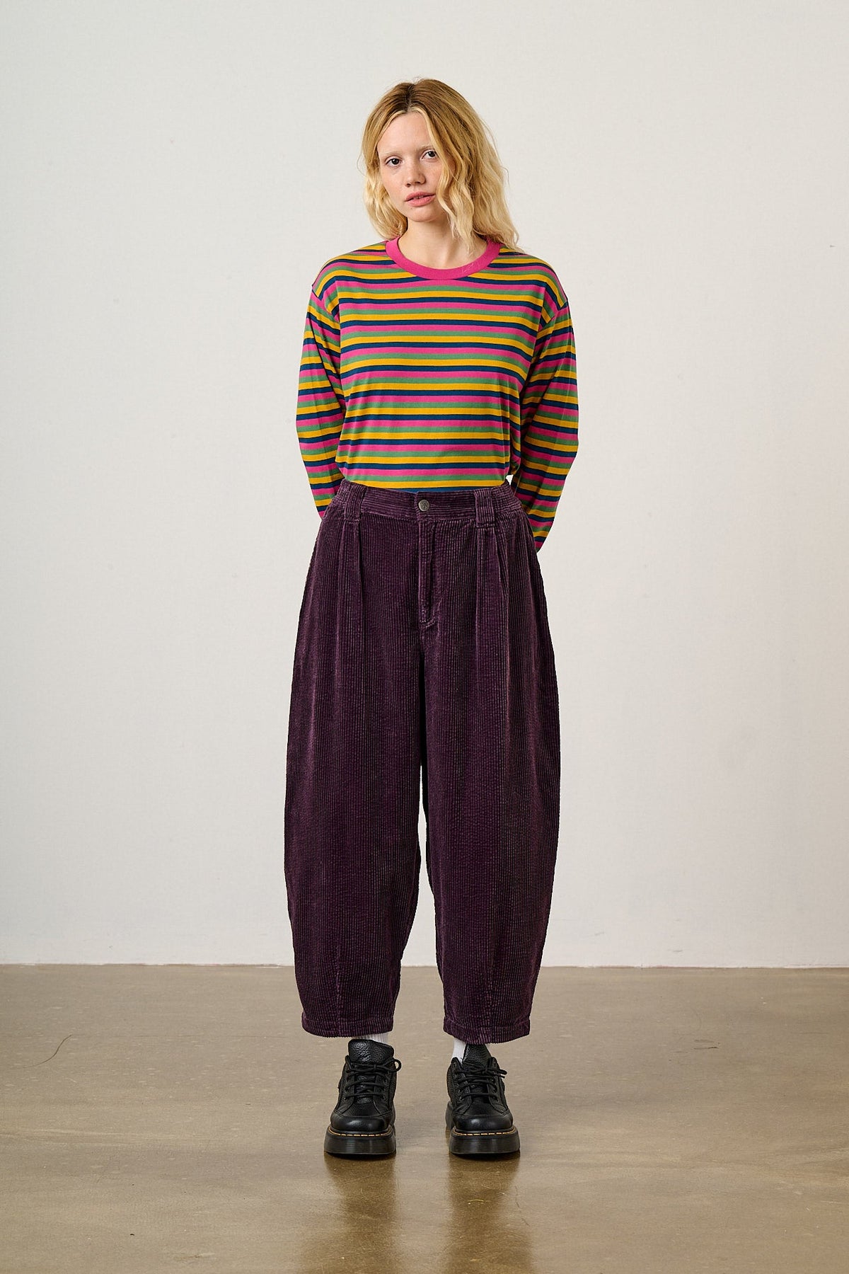 Ashby - Organic Corduroy Barrel Trouser in Plum Perfect