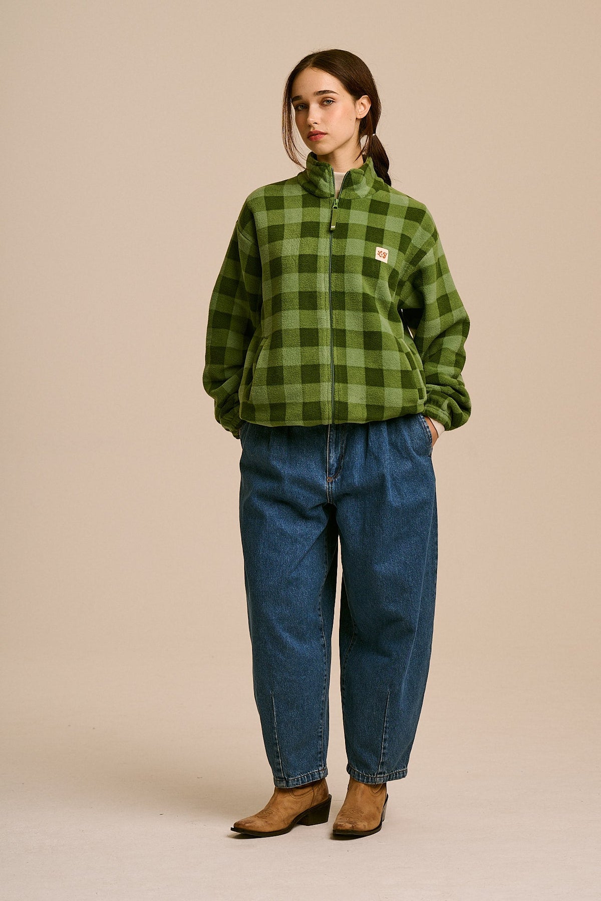 Nicks - Full Zip Polar Fleece in Green Check