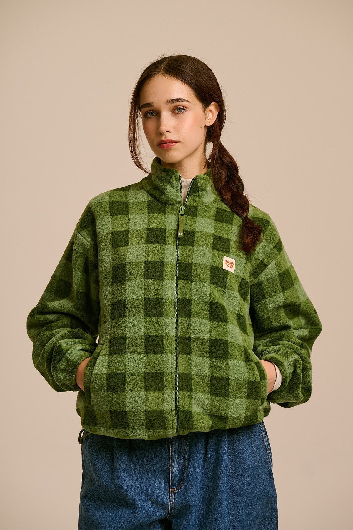 Nicks - Full Zip Polar Fleece in Green Check