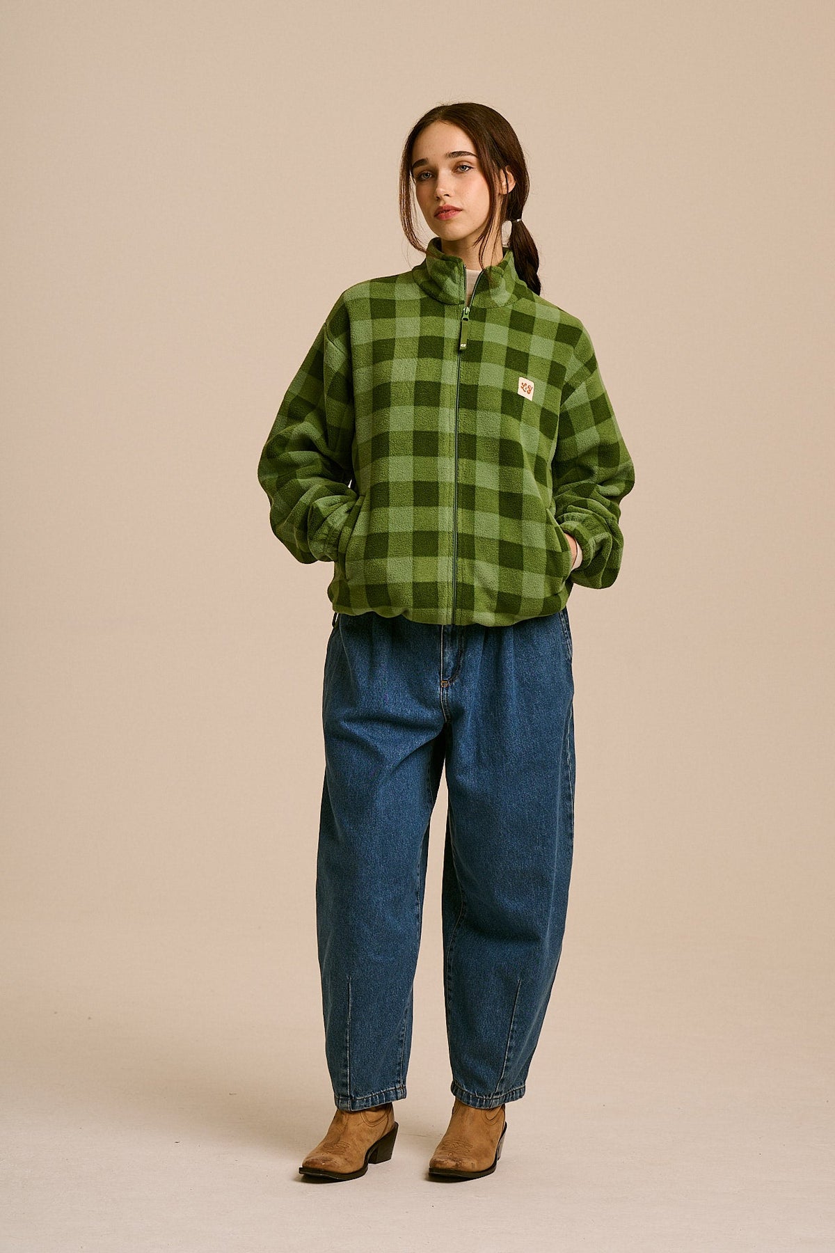 Nicks - Full Zip Polar Fleece in Green Check