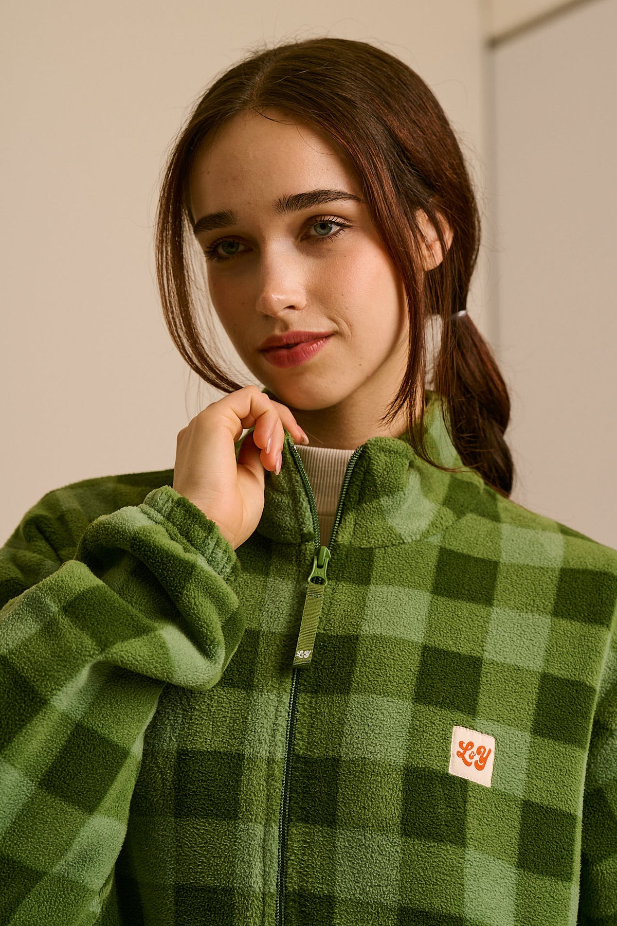 Nicks - Full Zip Polar Fleece in Green Check