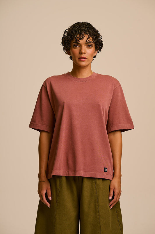 Noa - Cotton Boxy T-Shirt in Washed Pink