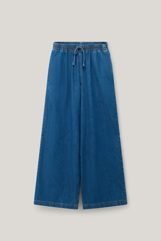 Norris - Wide Leg Cotton Jeans in Midwash Denim