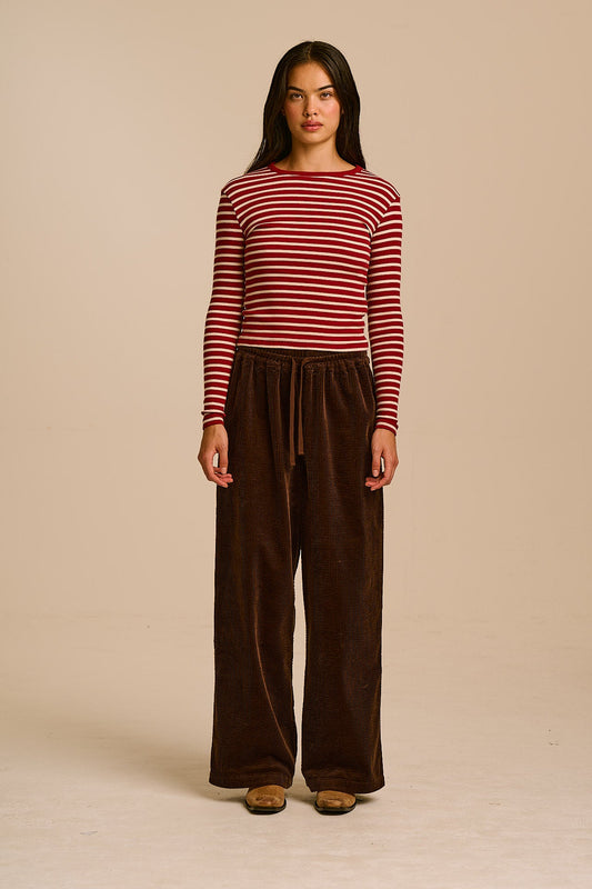 Norris Wide Leg Trousers - Organic Cotton Corduroy in Chocolate