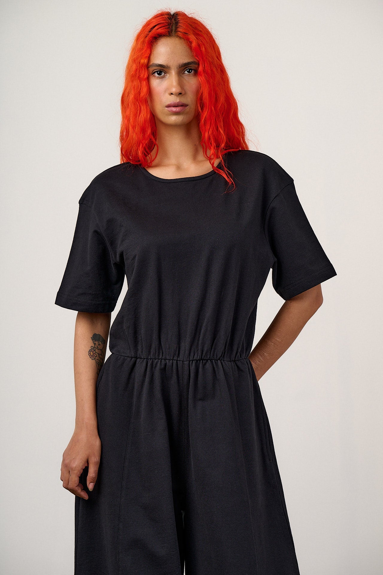 Nova - Barrel Leg Cotton Jersey Jumpsuit in Black