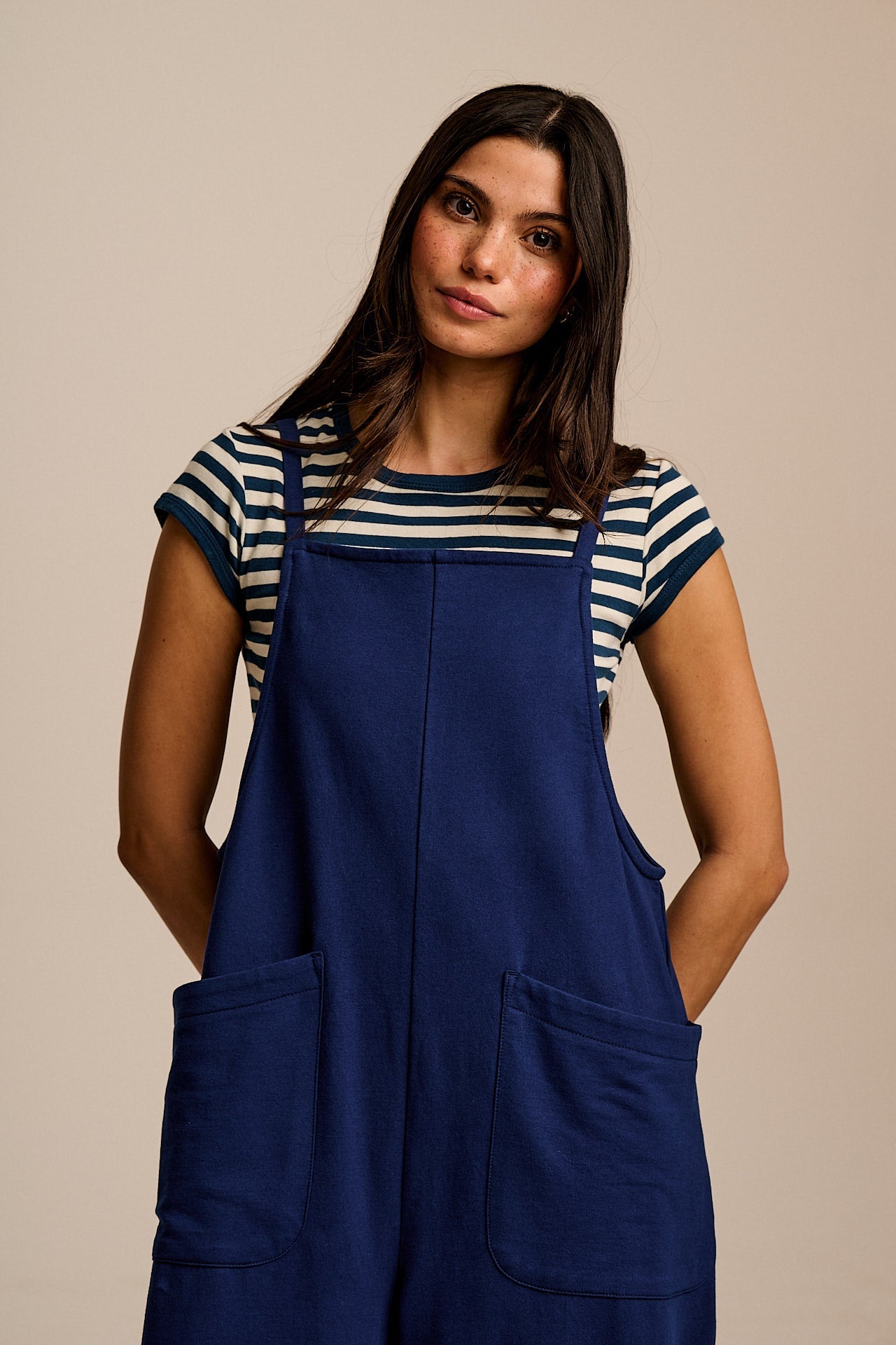Oaxaca - Cotton Jersey Barrel Leg Dungarees in Navy