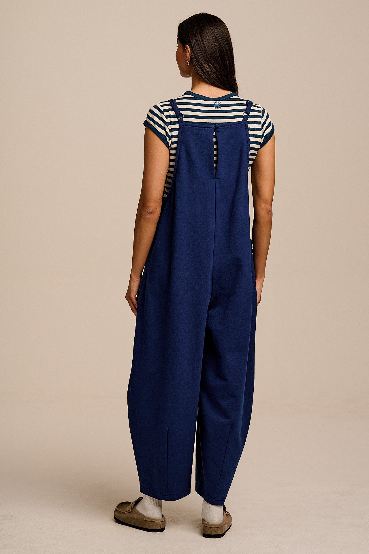 Oaxaca - Cotton Jersey Barrel Leg Dungarees in Navy