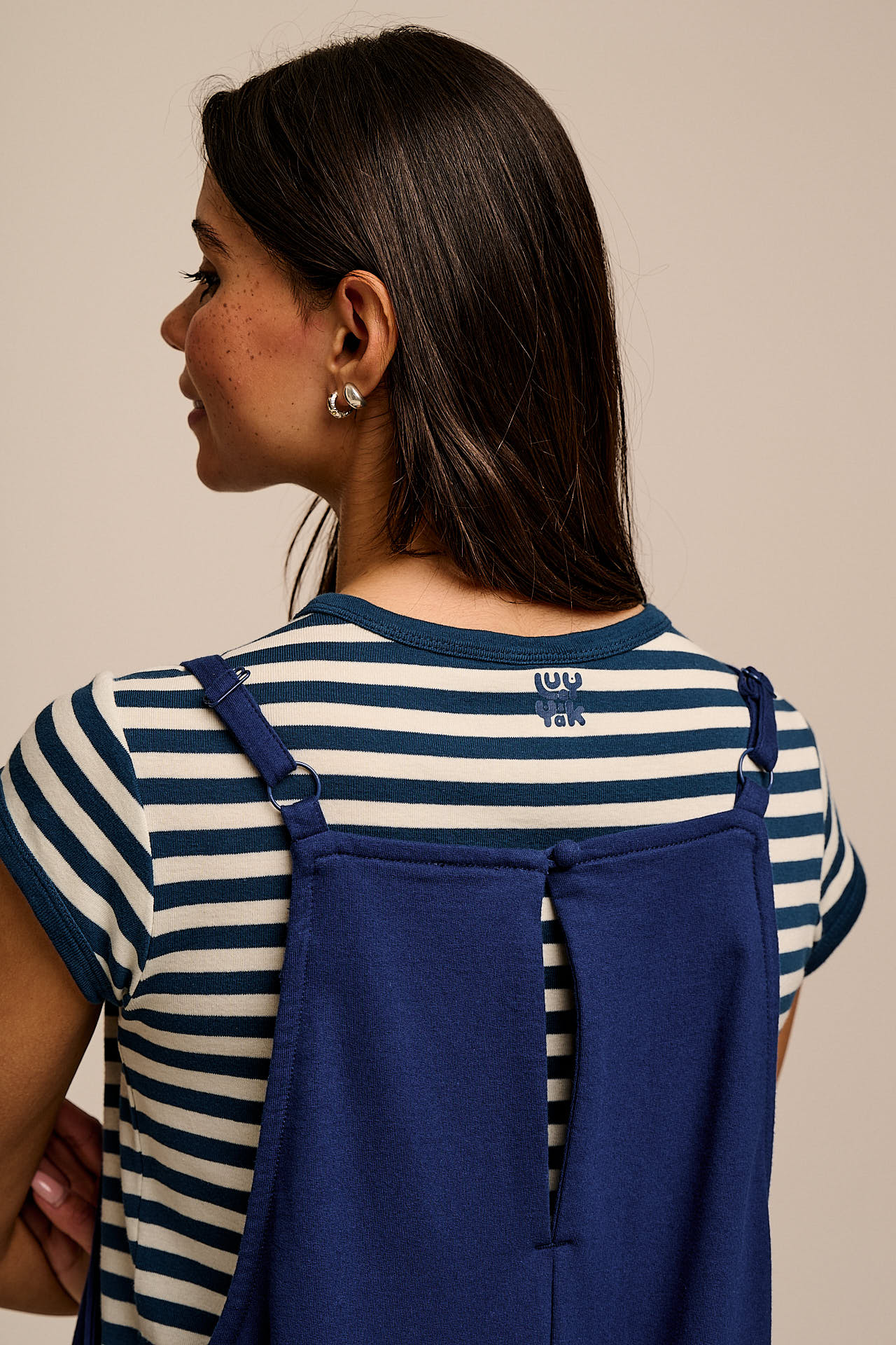 Oaxaca - Cotton Jersey Barrel Leg Dungarees in Navy