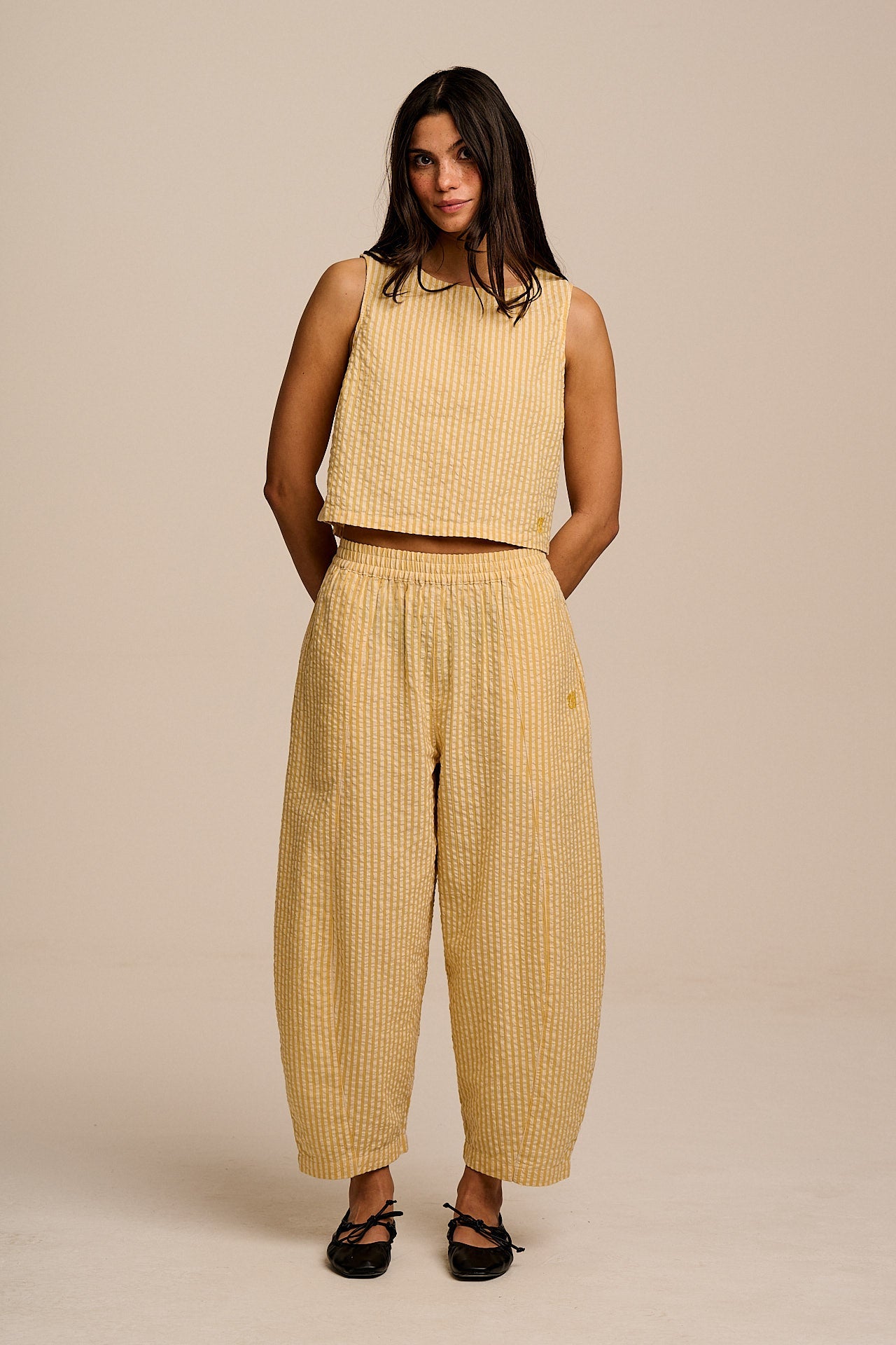 Arden - Cotton Shell Top in Yellow Stripe