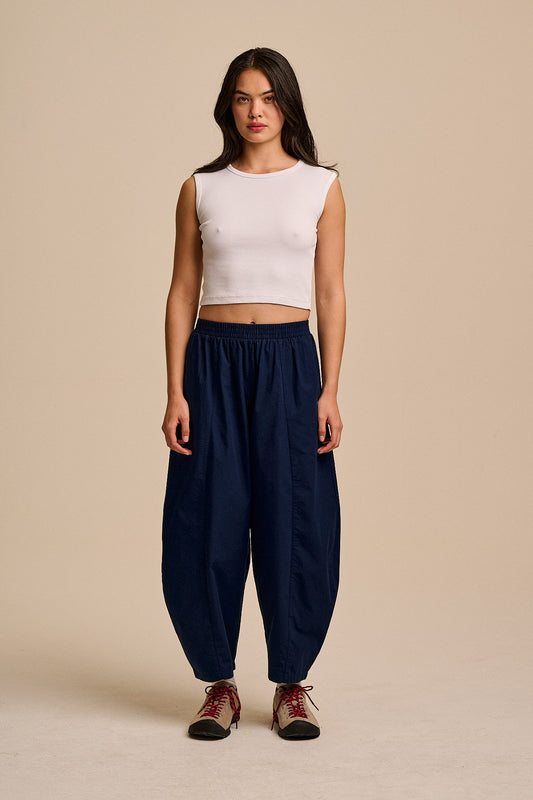 Obregon Barrel Leg Trousers - Organic Cotton in Navy