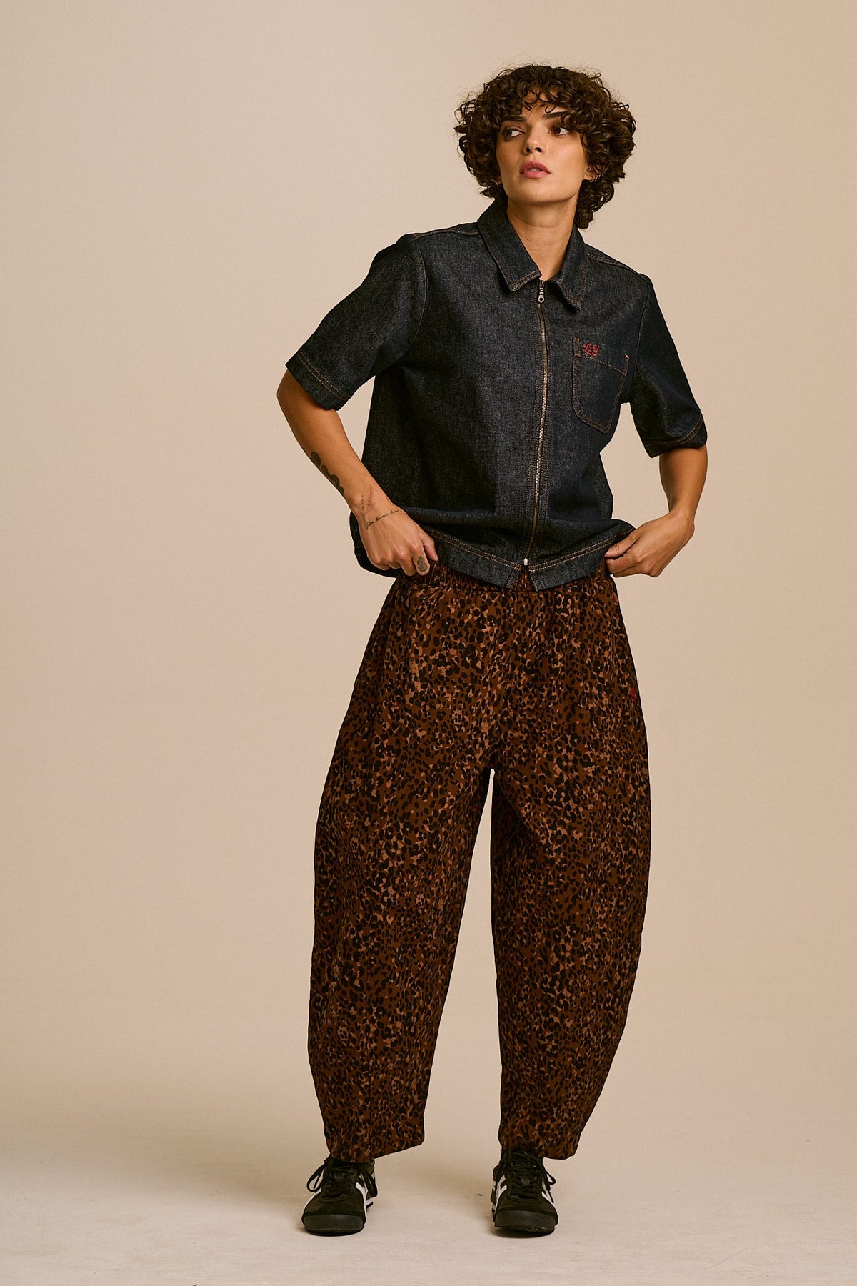 Obregon - Cotton Barrel Leg Trousers in Animal Print