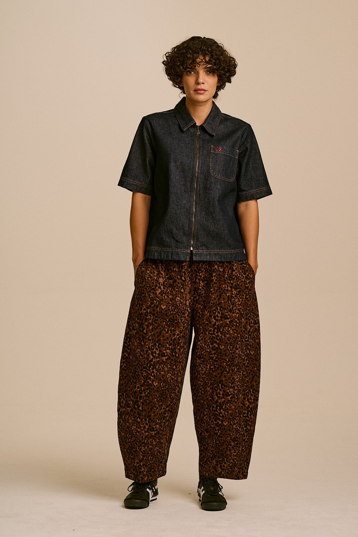 Obregon - Cotton Barrel Leg Trousers in Animal Print