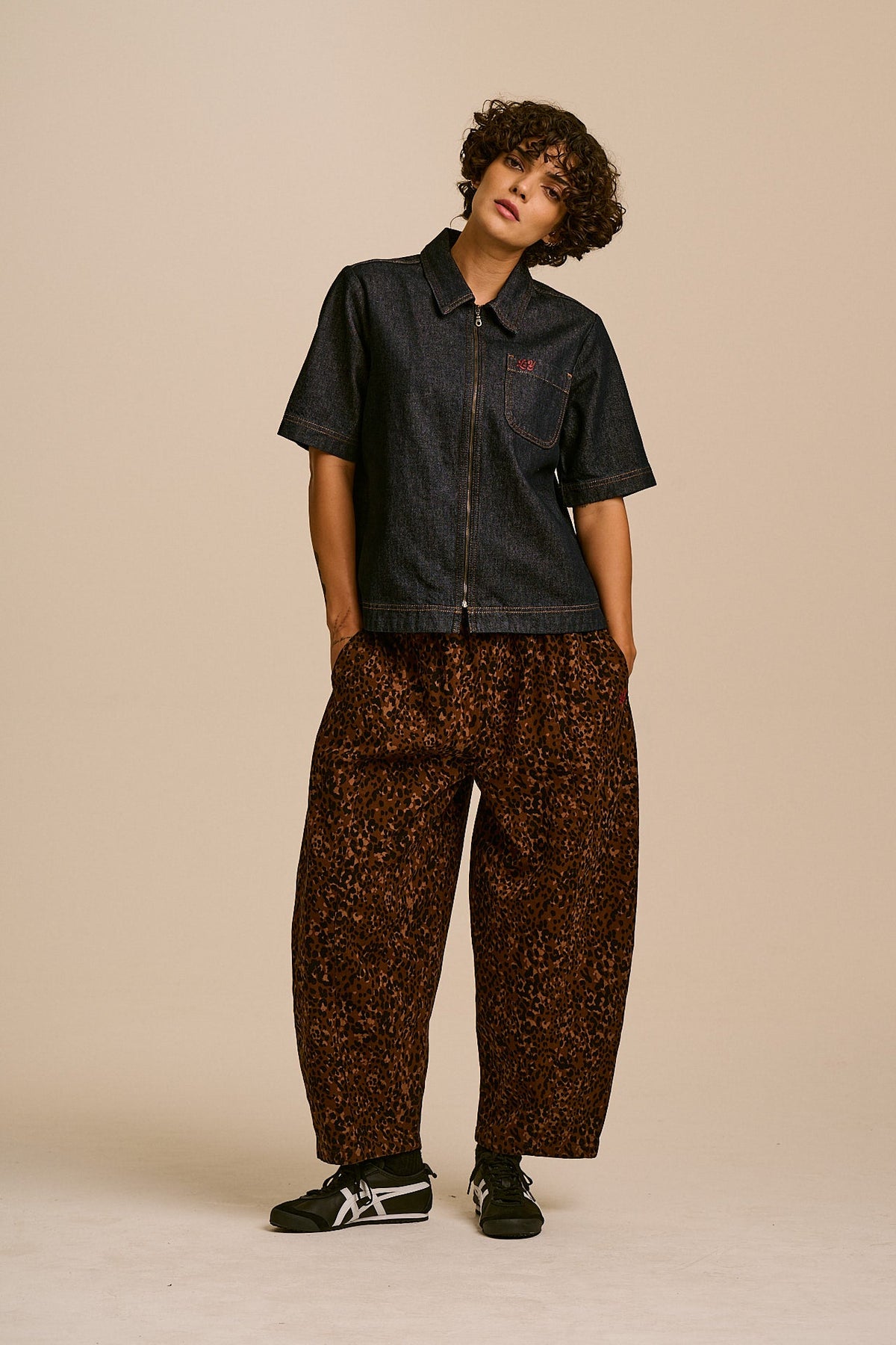 Obregon - Cotton Barrel Leg Trousers in Animal Print