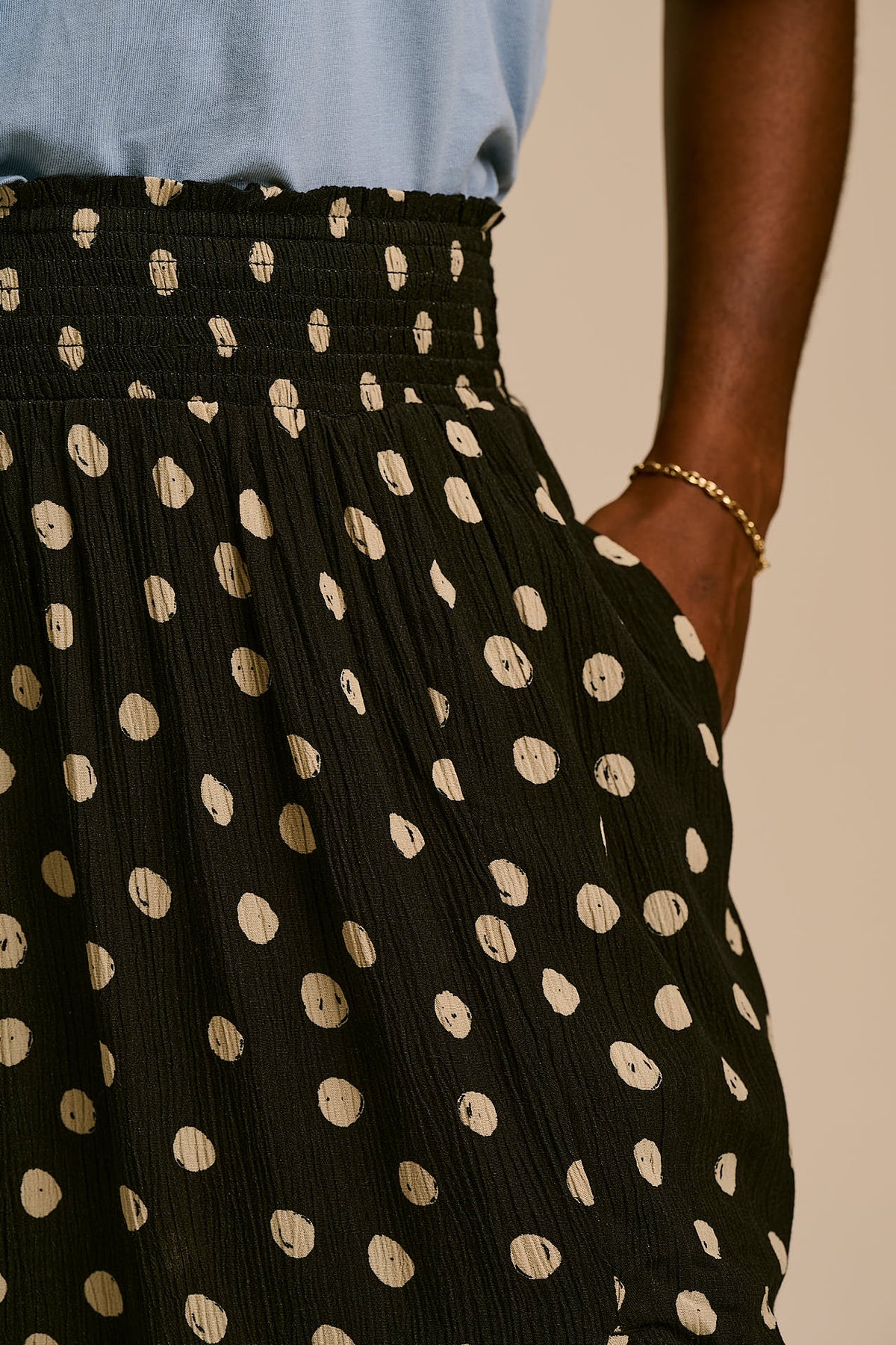 Poppy - Viscose Skirt in Black and Ecru Spot