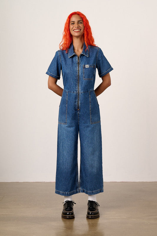 Ragan - Denim Jumpsuit in New Mid Wash Blue